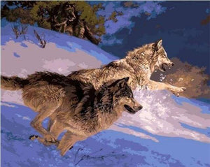 paint by numbers | Wolves Hunting | animals intermediate wolves | FiguredArt