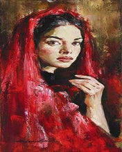 Load image into Gallery viewer, paint by numbers | Woman in Red Veil | advanced new arrivals portrait | FiguredArt
