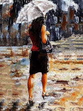 Load image into Gallery viewer, paint by numbers | Woman rushing in the Rain | advanced romance | FiguredArt