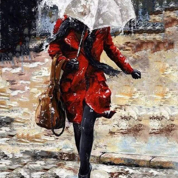 paint by numbers | Woman walking down the stairs in the Rain | advanced romance | FiguredArt