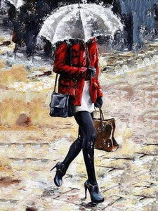 paint by numbers | Woman walking in the Rain | advanced romance | FiguredArt
