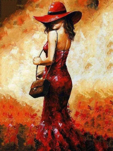 paint by numbers | Woman with red hat | advanced romance | FiguredArt