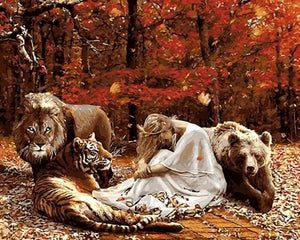 paint by numbers | Women and fierce animals | advanced animals bears lions tigers | FiguredArt