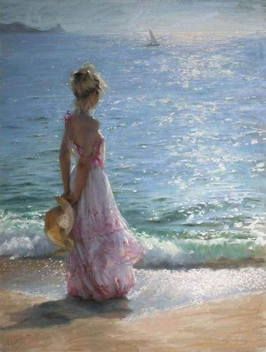 paint by numbers | Young Woman at the Beach | intermediate landscapes romance ships and boats | FiguredArt