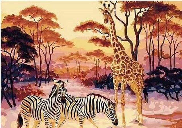 paint by numbers | Zebra and Giraffe at sunset | advanced animals giraffes zebras | FiguredArt